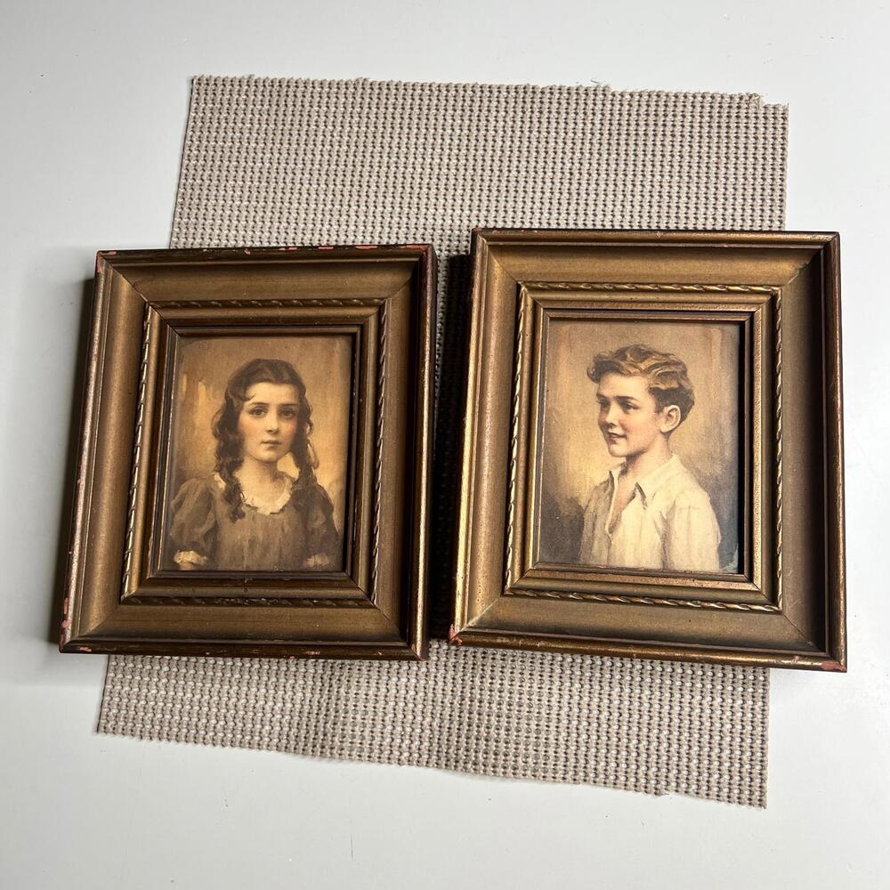 Vintage Framed Portrait Pair Boy & Girl C. Bosseron Chambers Prints Cynthia